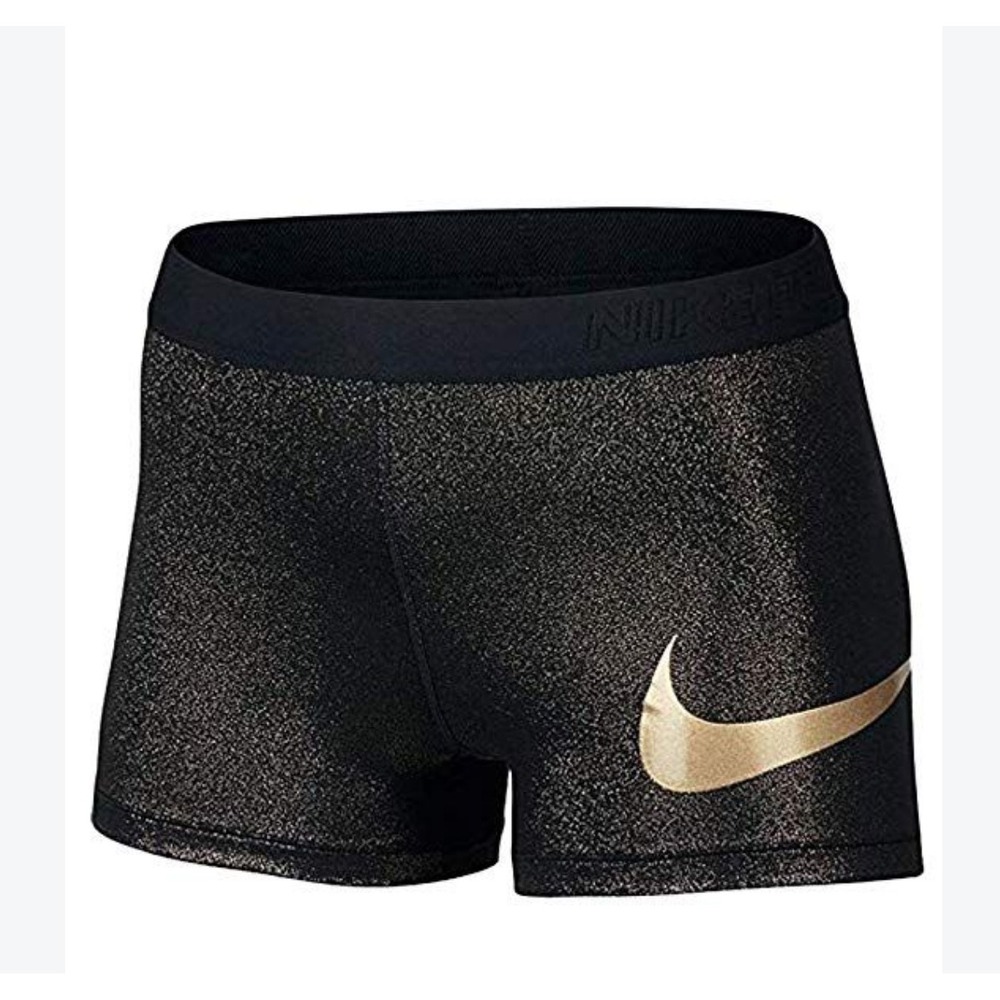 Nike Pro Women Black Metallic Shimmer Compression Training Shorts Medium EUC